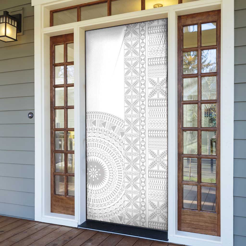 Niue White Sunday Door Cover Half Hiapo Pattern Vibes - Polynesian Pride