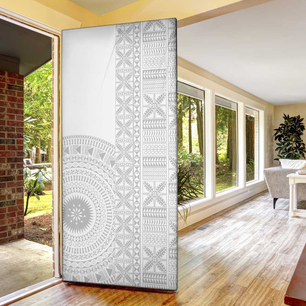 Niue White Sunday Door Cover Half Hiapo Pattern Vibes - Polynesian Pride