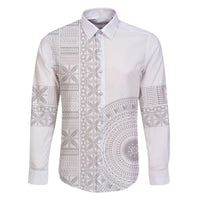 Niue White Sunday Family Matching Off The Shoulder Long Sleeve Dress and Hawaiian Shirt Half Hiapo Pattern Vibes - Polynesian Pride