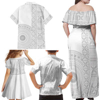 Niue White Sunday Family Matching Off Shoulder Maxi Dress and Hawaiian Shirt Half Hiapo Pattern Vibes - Polynesian Pride