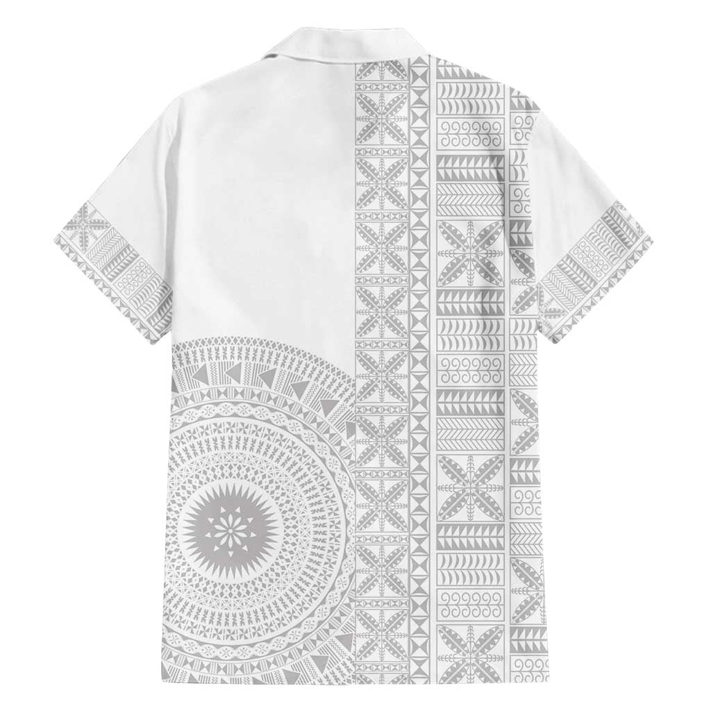 Niue White Sunday Family Matching Off Shoulder Short Dress and Hawaiian Shirt Half Hiapo Pattern Vibes - Polynesian Pride