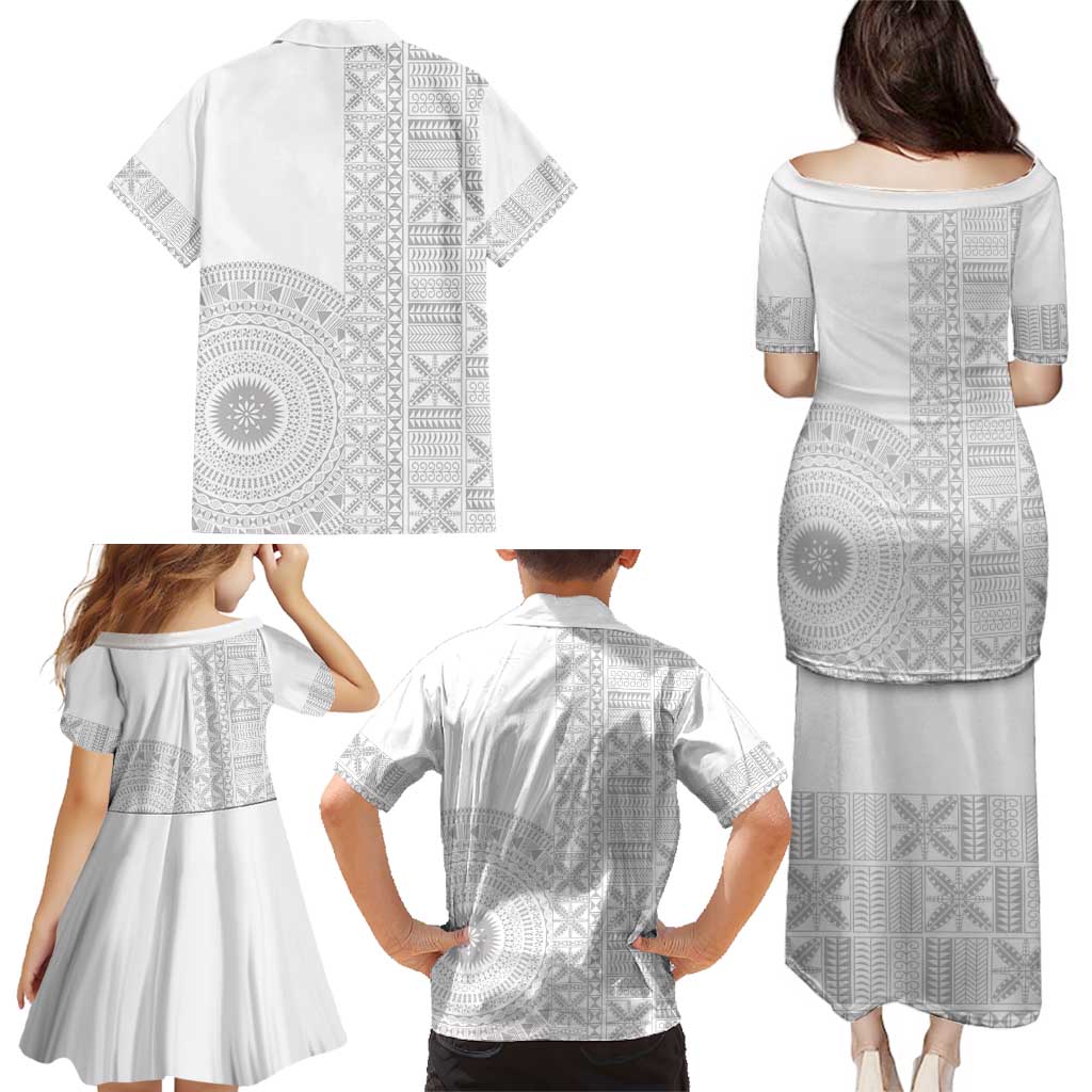 Niue White Sunday Family Matching Puletasi and Hawaiian Shirt Half Hiapo Pattern Vibes - Polynesian Pride