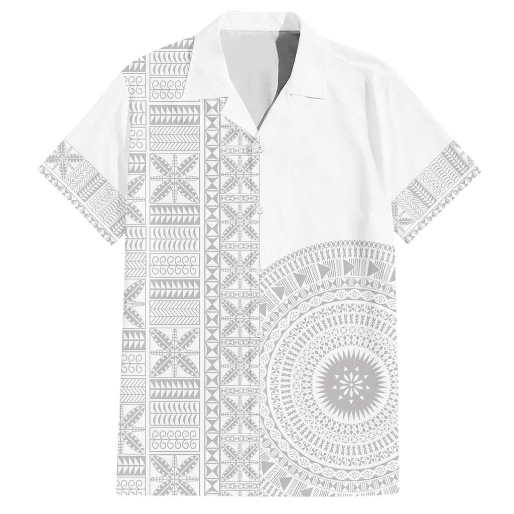 Niue White Sunday Family Matching Short Sleeve Bodycon Dress and Hawaiian Shirt Half Hiapo Pattern Vibes - Polynesian Pride