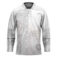 Niue White Sunday Hockey Jersey Half Hiapo Pattern Vibes - Polynesian Pride