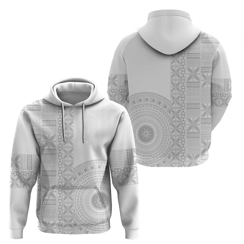 Niue White Sunday Hoodie Half Hiapo Pattern Vibes - Polynesian Pride