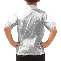 Niue White Sunday Kid Hawaiian Shirt Half Hiapo Pattern Vibes - Polynesian Pride