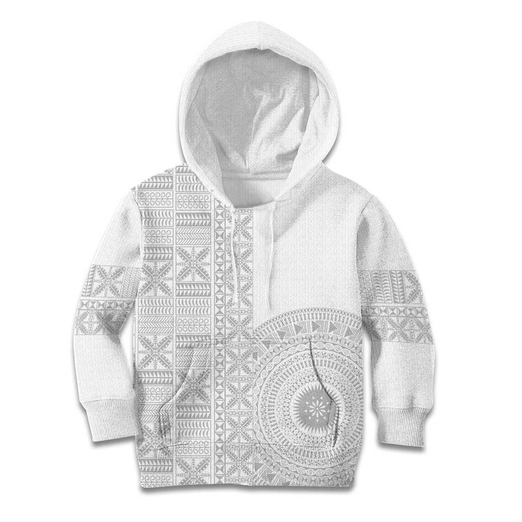 Niue White Sunday Kid Hoodie Half Hiapo Pattern Vibes - Polynesian Pride