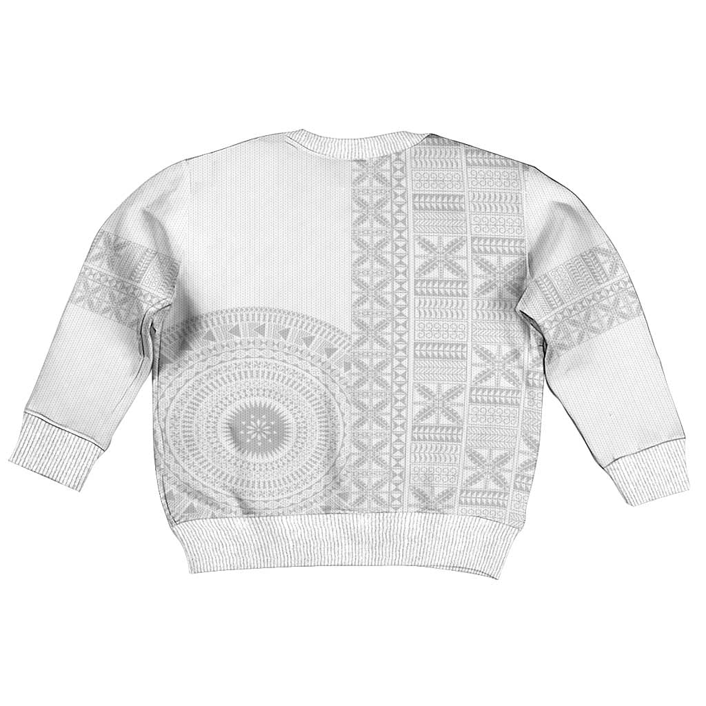 Niue White Sunday Kid Ugly Christmas Sweater Half Hiapo Pattern Vibes - Polynesian Pride