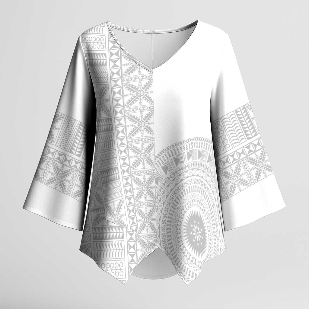 Niue White Sunday Kimono Sleeve Blouse Half Hiapo Pattern Vibes - Polynesian Pride