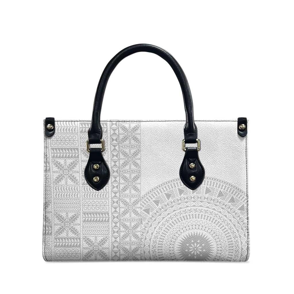 Niue White Sunday Leather Bag Half Hiapo Pattern Vibes - Polynesian Pride