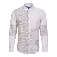 Niue White Sunday Long Sleeve Button Shirt Half Hiapo Pattern Vibes - Polynesian Pride