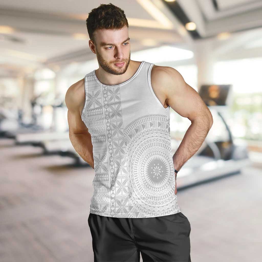 Niue White Sunday Men Tank Top Half Hiapo Pattern Vibes - Polynesian Pride