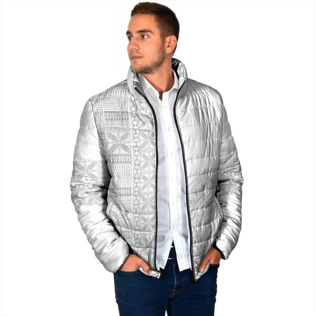 Niue White Sunday Padded Jacket Half Hiapo Pattern Vibes - Polynesian Pride