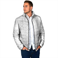 Niue White Sunday Padded Jacket Half Hiapo Pattern Vibes - Polynesian Pride