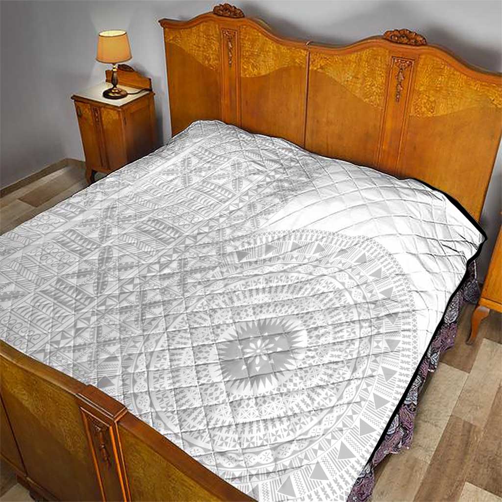 Niue White Sunday Quilt Half Hiapo Pattern Vibes - Polynesian Pride