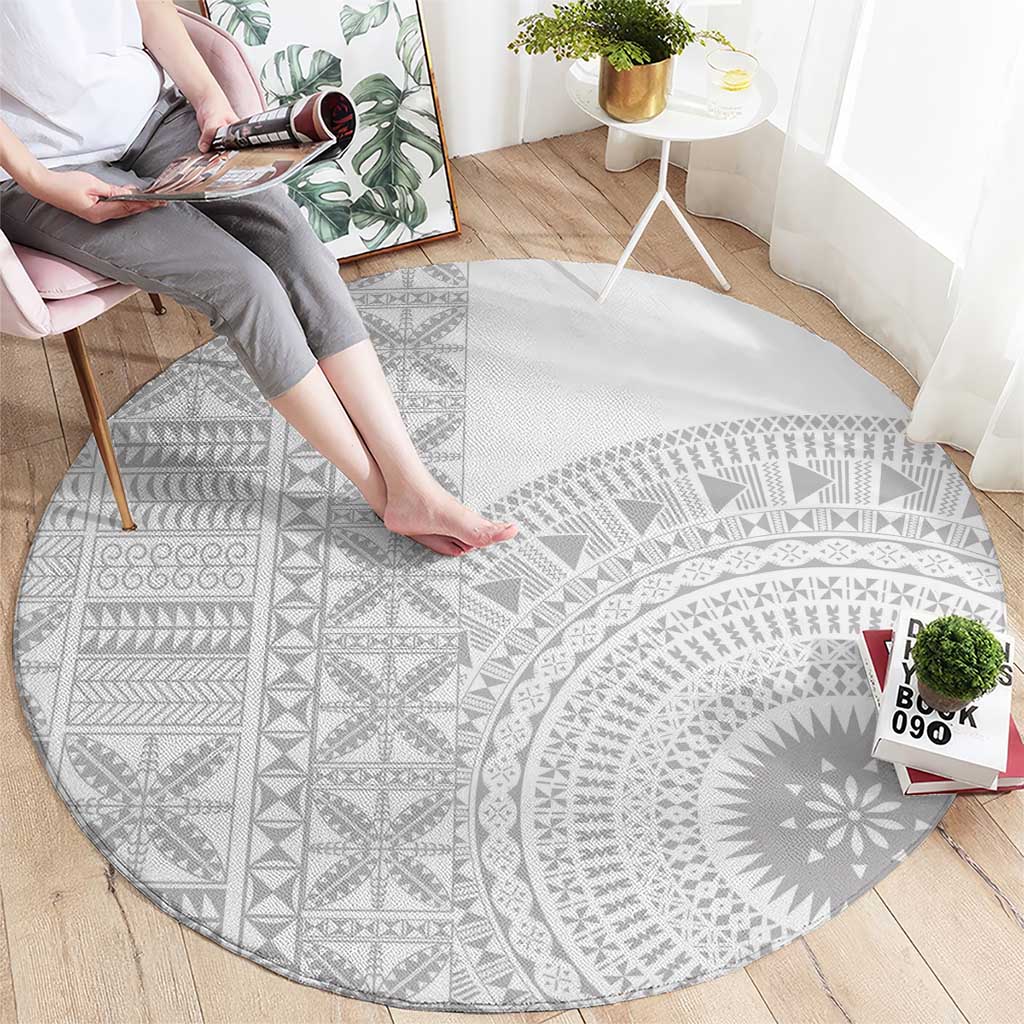 Niue White Sunday Round Carpet Half Hiapo Pattern Vibes - Polynesian Pride