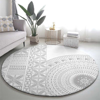 Niue White Sunday Round Carpet Half Hiapo Pattern Vibes - Polynesian Pride