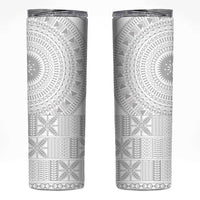 Niue White Sunday Skinny Tumbler Half Hiapo Pattern Vibes - Polynesian Pride