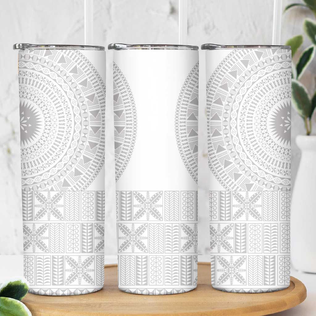 Niue White Sunday Skinny Tumbler Half Hiapo Pattern Vibes - Polynesian Pride