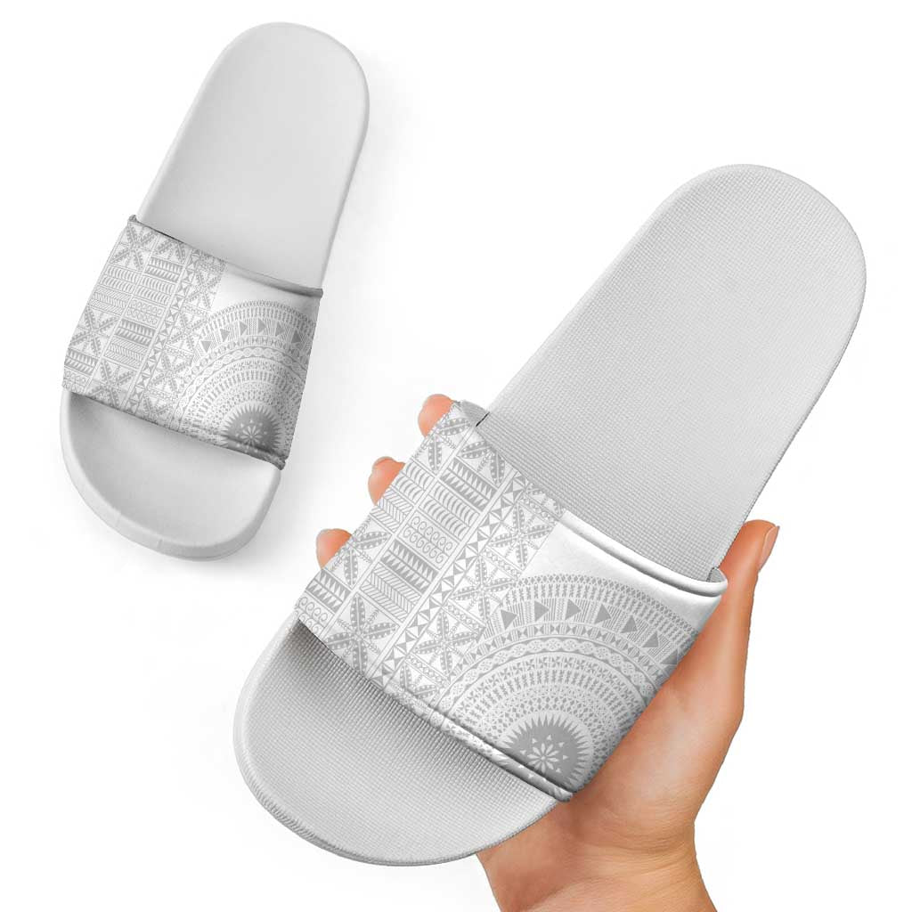Niue White Sunday Slide Sandals Half Hiapo Pattern Vibes - Polynesian Pride