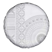 Niue White Sunday Spare Tire Cover Half Hiapo Pattern Vibes - Polynesian Pride
