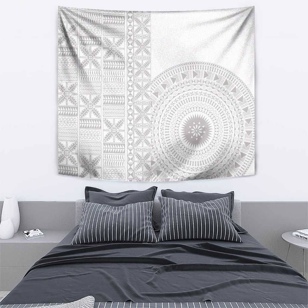 Niue White Sunday Tapestry Half Hiapo Pattern Vibes - Polynesian Pride