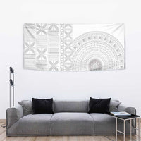Niue White Sunday Tapestry Half Hiapo Pattern Vibes - Polynesian Pride