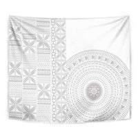 Niue White Sunday Tapestry Half Hiapo Pattern Vibes - Polynesian Pride