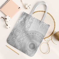 Niue White Sunday Tote Bag Half Hiapo Pattern Vibes - Polynesian Pride