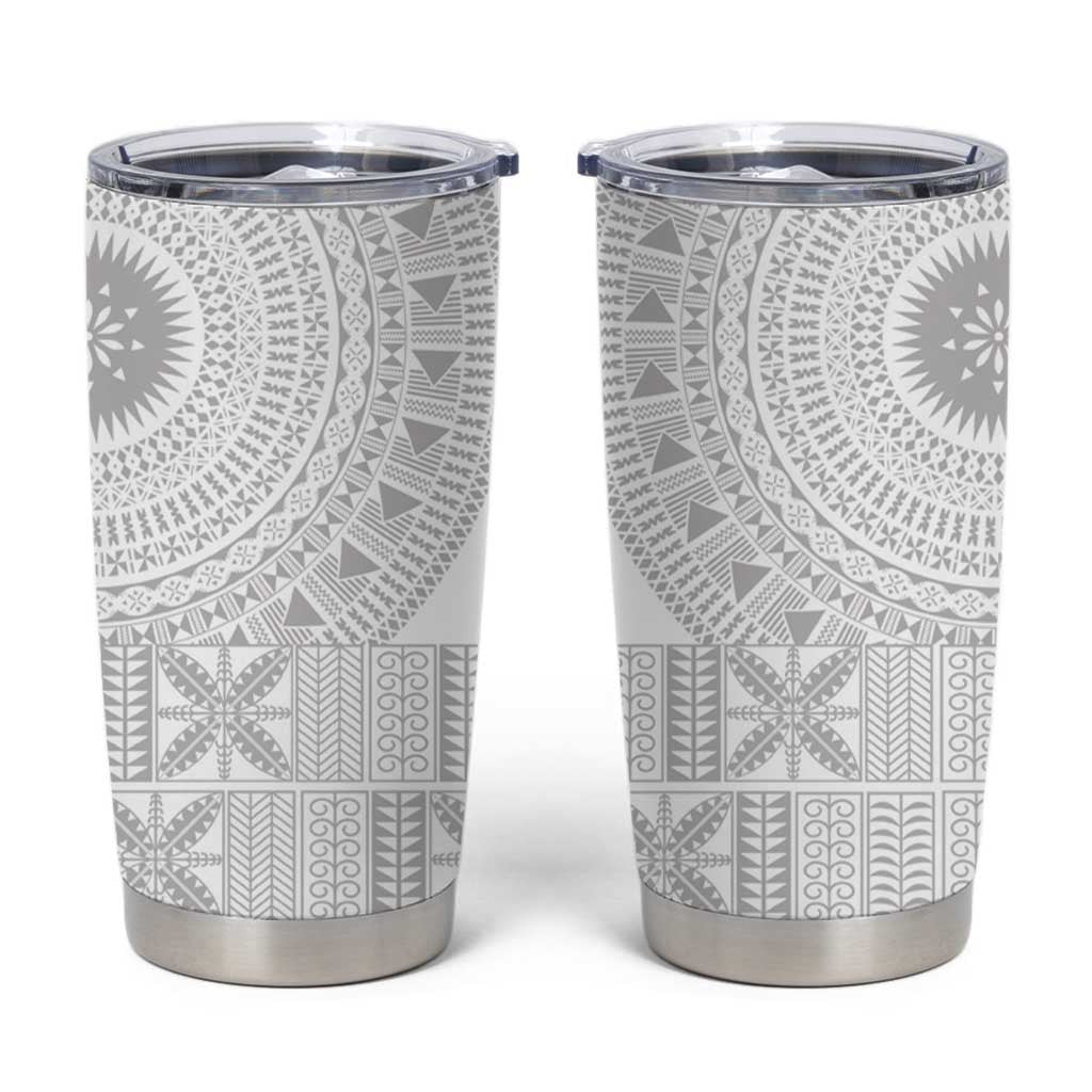 Niue White Sunday Tumbler Cup Half Hiapo Pattern Vibes - Polynesian Pride