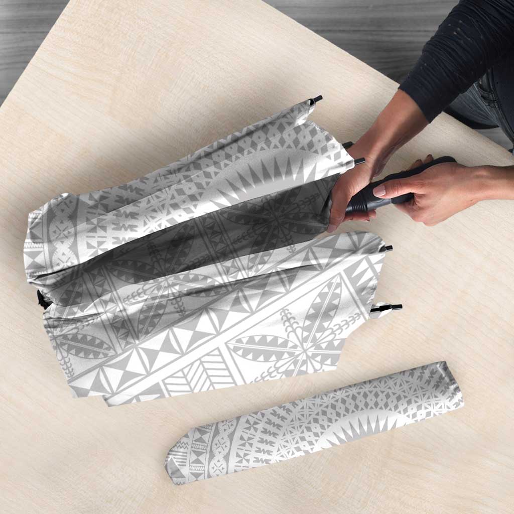 Niue White Sunday Umbrella Half Hiapo Pattern Vibes - Polynesian Pride