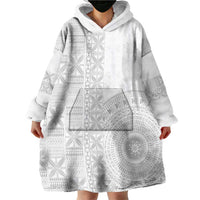 Niue White Sunday Wearable Blanket Hoodie Half Hiapo Pattern Vibes - Polynesian Pride
