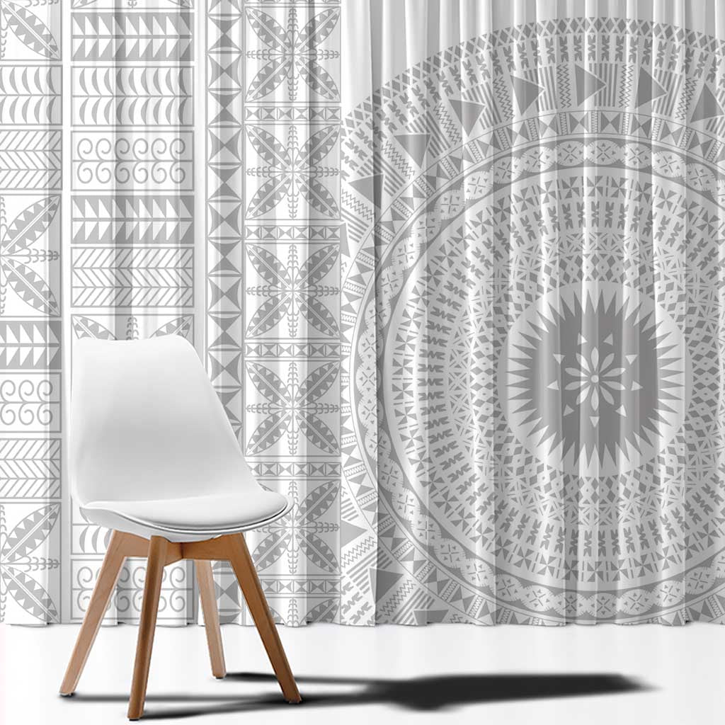Niue White Sunday Window Curtain Half Hiapo Pattern Vibes - Polynesian Pride