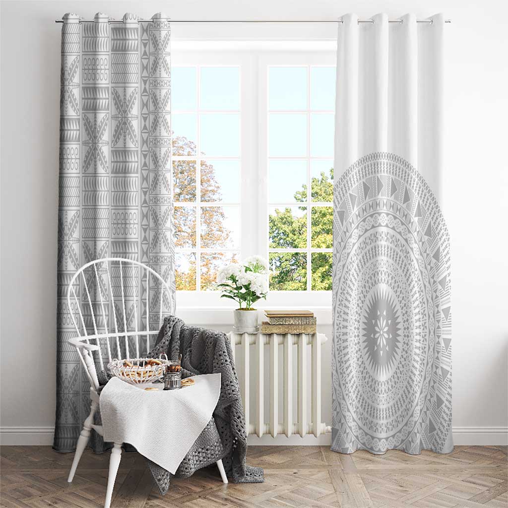 Niue White Sunday Window Curtain Half Hiapo Pattern Vibes - Polynesian Pride