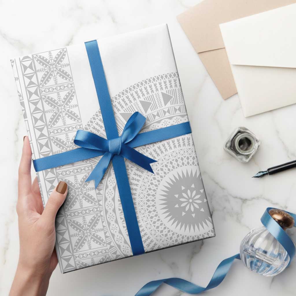 Niue White Sunday Wrapping Paper Half Hiapo Pattern Vibes - Polynesian Pride