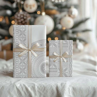 Niue White Sunday Wrapping Paper Half Hiapo Pattern Vibes - Polynesian Pride