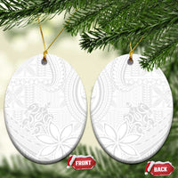 Tapu Fanau Ia Niue Ceramic Ornament Happy White Sunday Unique Hiapo LT14 Oval White - Polynesian Pride