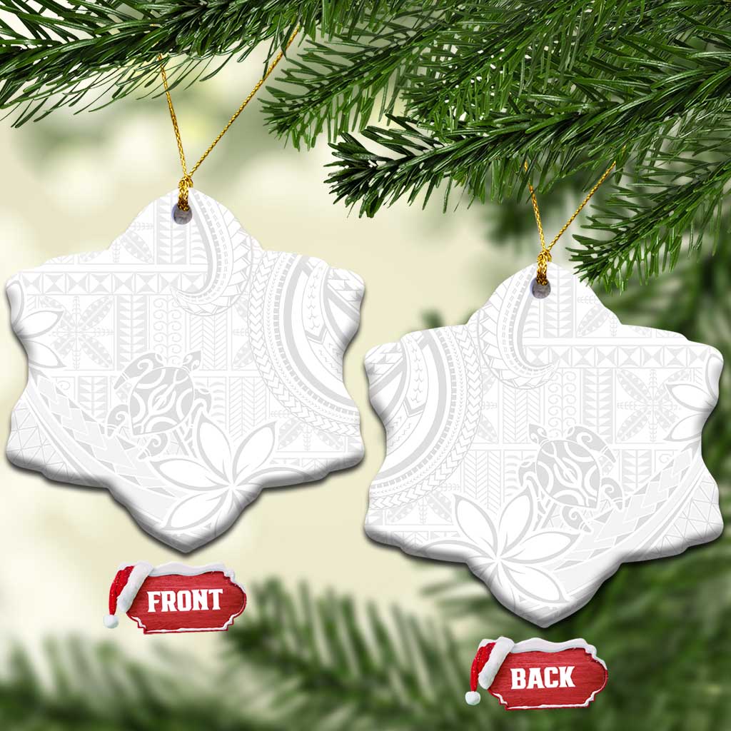 Tapu Fanau Ia Niue Ceramic Ornament Happy White Sunday Unique Hiapo LT14 Snow Flake White - Polynesian Pride