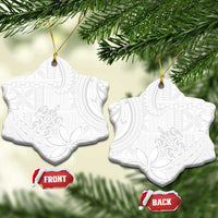 Tapu Fanau Ia Niue Ceramic Ornament Happy White Sunday Unique Hiapo LT14 Snow Flake White - Polynesian Pride