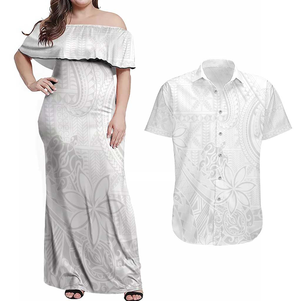 Tapu Fanau Ia Niue Couples Matching Off Shoulder Maxi Dress and Hawaiian Shirt Happy White Sunday Unique Hiapo - Polynesian Pride