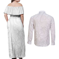 Tapu Fanau Ia Niue Couples Matching Off Shoulder Maxi Dress and Long Sleeve Button Shirt Happy White Sunday Unique Hiapo - Polynesian Pride