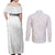 Tapu Fanau Ia Niue Couples Matching Off Shoulder Maxi Dress and Long Sleeve Button Shirt Happy White Sunday Unique Hiapo - Polynesian Pride