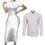 Tapu Fanau Ia Niue Couples Matching Short Sleeve Bodycon Dress and Long Sleeve Button Shirt Happy White Sunday Unique Hiapo - Polynesian Pride