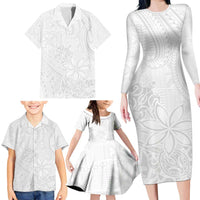 Tapu Fanau Ia Niue Family Matching Long Sleeve Bodycon Dress and Hawaiian Shirt Happy White Sunday Unique Hiapo - Polynesian Pride