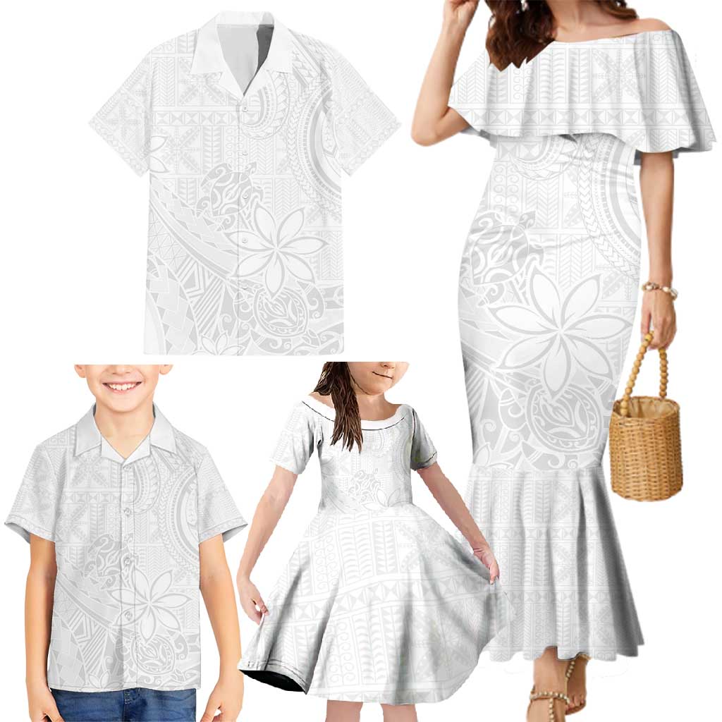 Tapu Fanau Ia Niue Family Matching Mermaid Dress and Hawaiian Shirt Happy White Sunday Unique Hiapo - Polynesian Pride