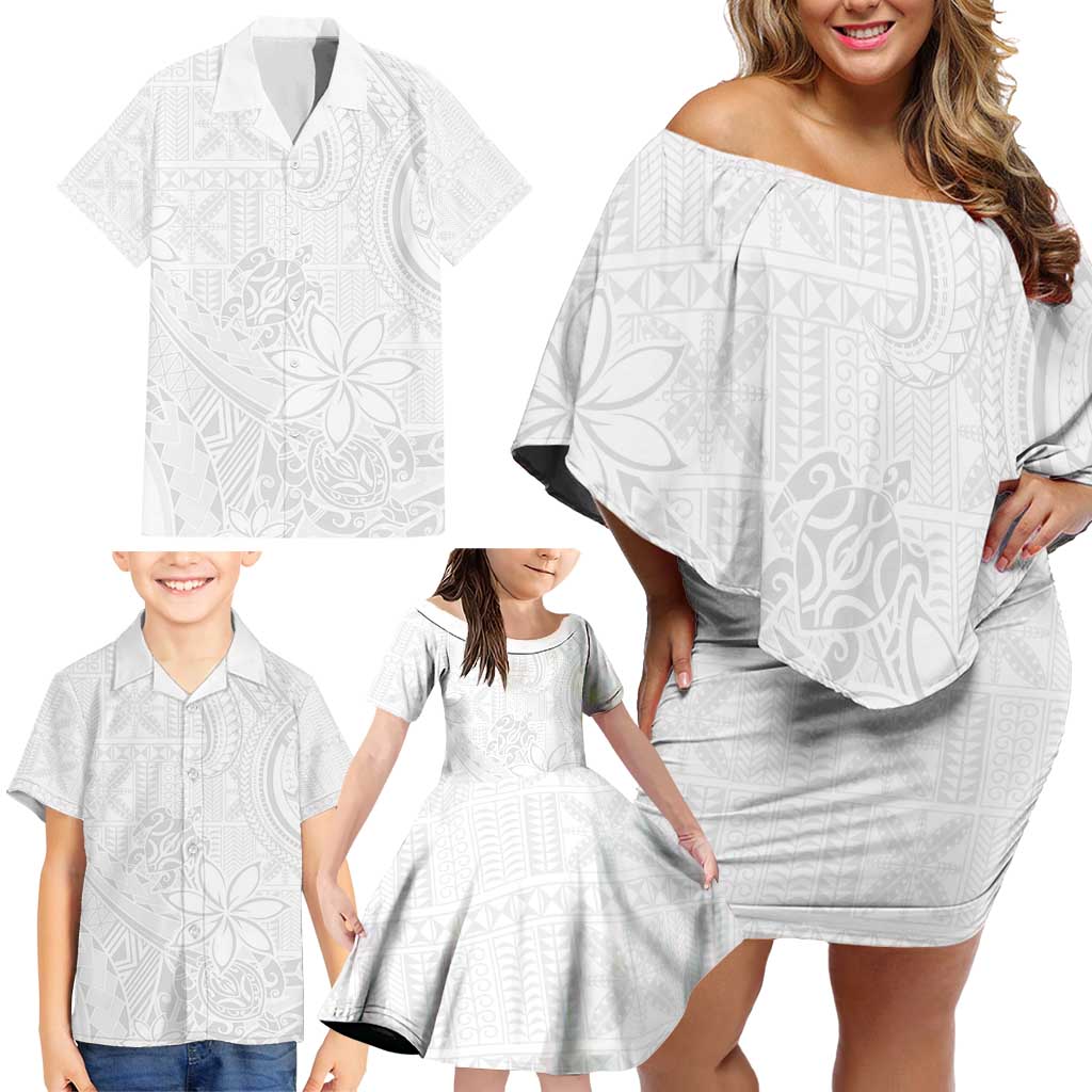 Tapu Fanau Ia Niue Family Matching Off Shoulder Short Dress and Hawaiian Shirt Happy White Sunday Unique Hiapo - Polynesian Pride