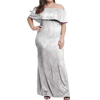 Tapu Fanau Ia Niue Off Shoulder Maxi Dress Happy White Sunday Unique Hiapo - Polynesian Pride