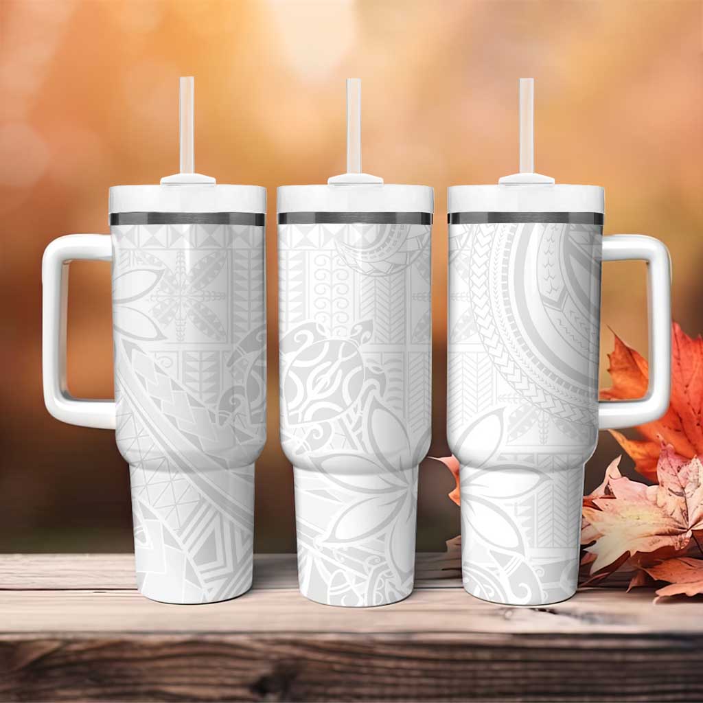 Tapu Fanau Ia Niue Tumbler With Handle Happy White Sunday Unique Hiapo - Polynesian Pride