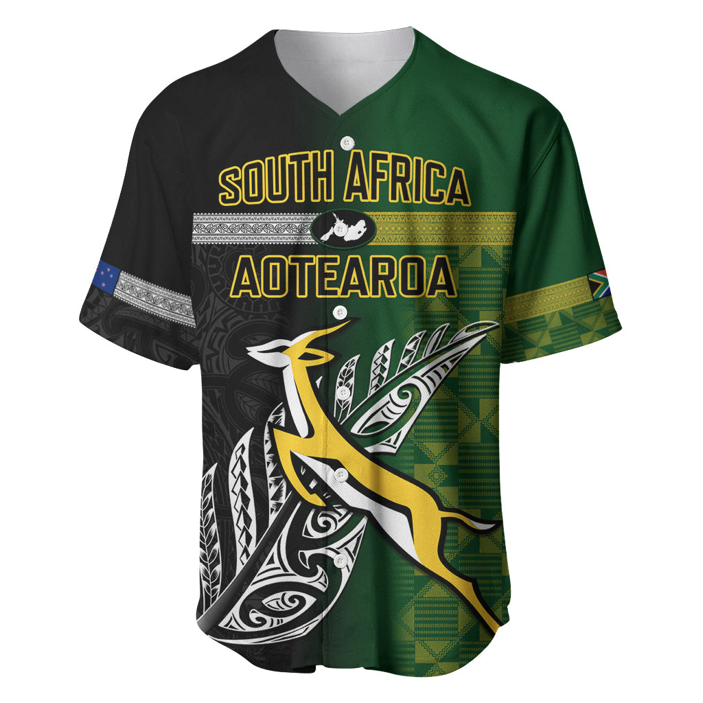 Personalised New Zealand and South Africa Rugby Baseball Jersey 2023 World Cup Final All Black Springboks Together LT14 Black - Polynesian Pride