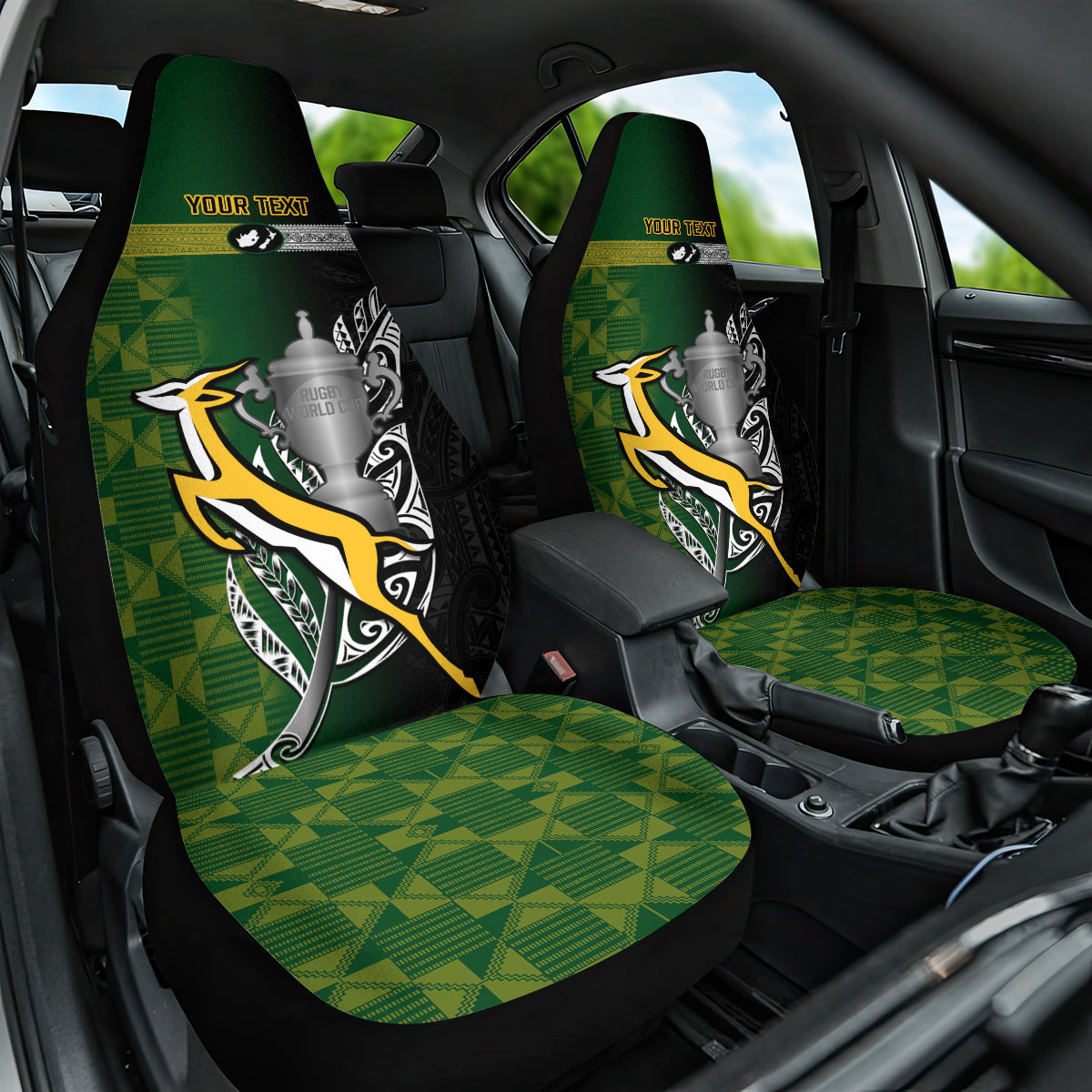 Personalised New Zealand and South Africa Rugby Car Seat Cover 2023 World Cup Final All Black Springboks Together LT14 One Size Black - Polynesian Pride